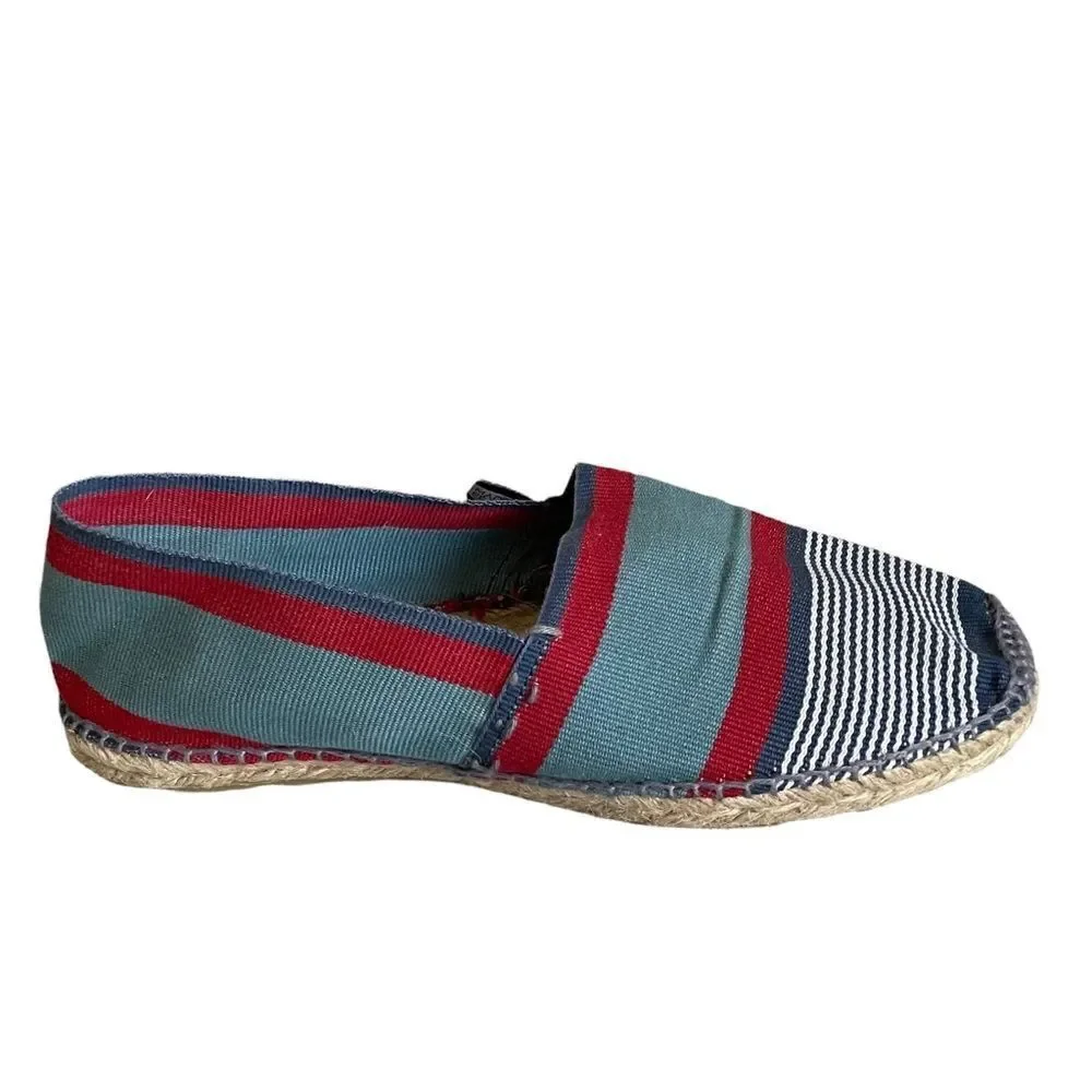 ARTISANAT FRANCAIS Striped Flat Slip-On Espadrilles Loafers Sandals Blue Red 40